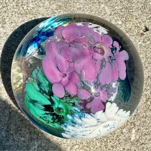 Marty Christy 1988 hand blown glass floral paperweight
